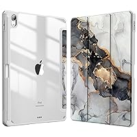 Hybrid Slim Case for iPad Air 11-inch M2 (2024), iPad Air 5th Generation (2022) / iPad Air 4th Gen (2020) 10.9 Inch -Shockproof Cover with Clear Back Shell & Pencil Holder, Cloudy Marble