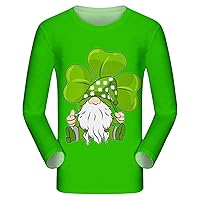 Funny 2024 St Patricks Day Crewneck Long Sleeve 3D Clover Shamrock Graphic Tops Casual Loose Fit Sweatshirts Gifts