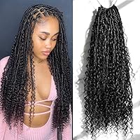 Pre-looped Crochet Boho Locs with Human Hair Curls Boho Goddess Locs Crochet Hair with Curly Ends 22 Inch Natural Color 72 Locs