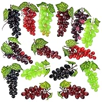 15pcs Artificial Grape Large Lifelike Artificial Grapes Decor Hanging Artificial Grapes Bunches Rubber Mini Grapes in Red Black Purple Green for Wedding Kitchen Photography Decoration(5 Colors,3 Size)