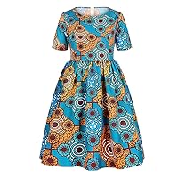 2020 Summer Toddler Little Girls African Dresses, Girl Ethnic Boho Print Style Long Maxi Dress 7-12 Years Sky Blue