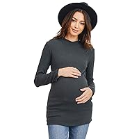 Women's Knit Ribbed Maternity Top with Mock Neck Long Sleeve