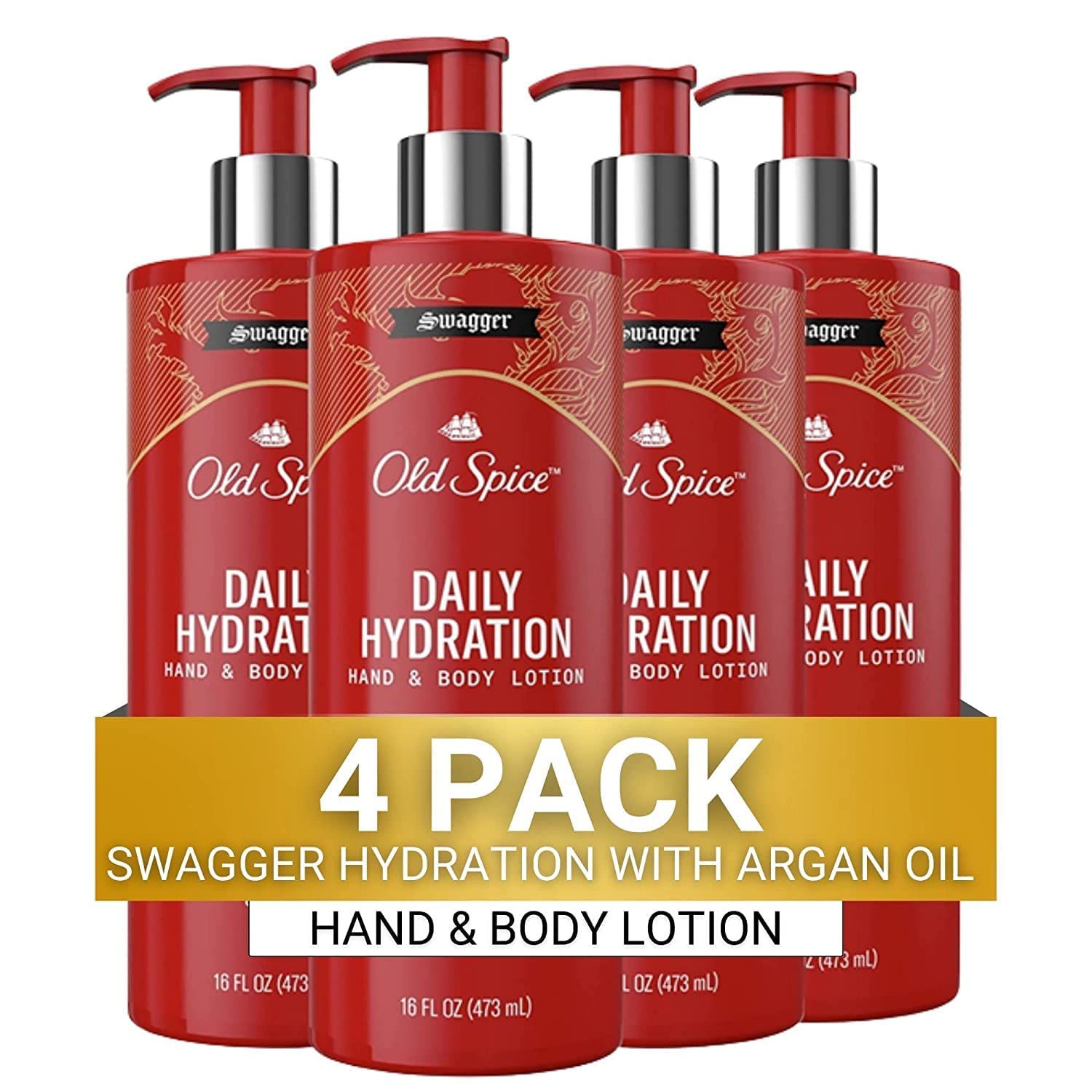 Old Spice Daily Hydration Hand & Body Lotion for Men, Swagger with Argan Oil, 16 oz, Pack of 4