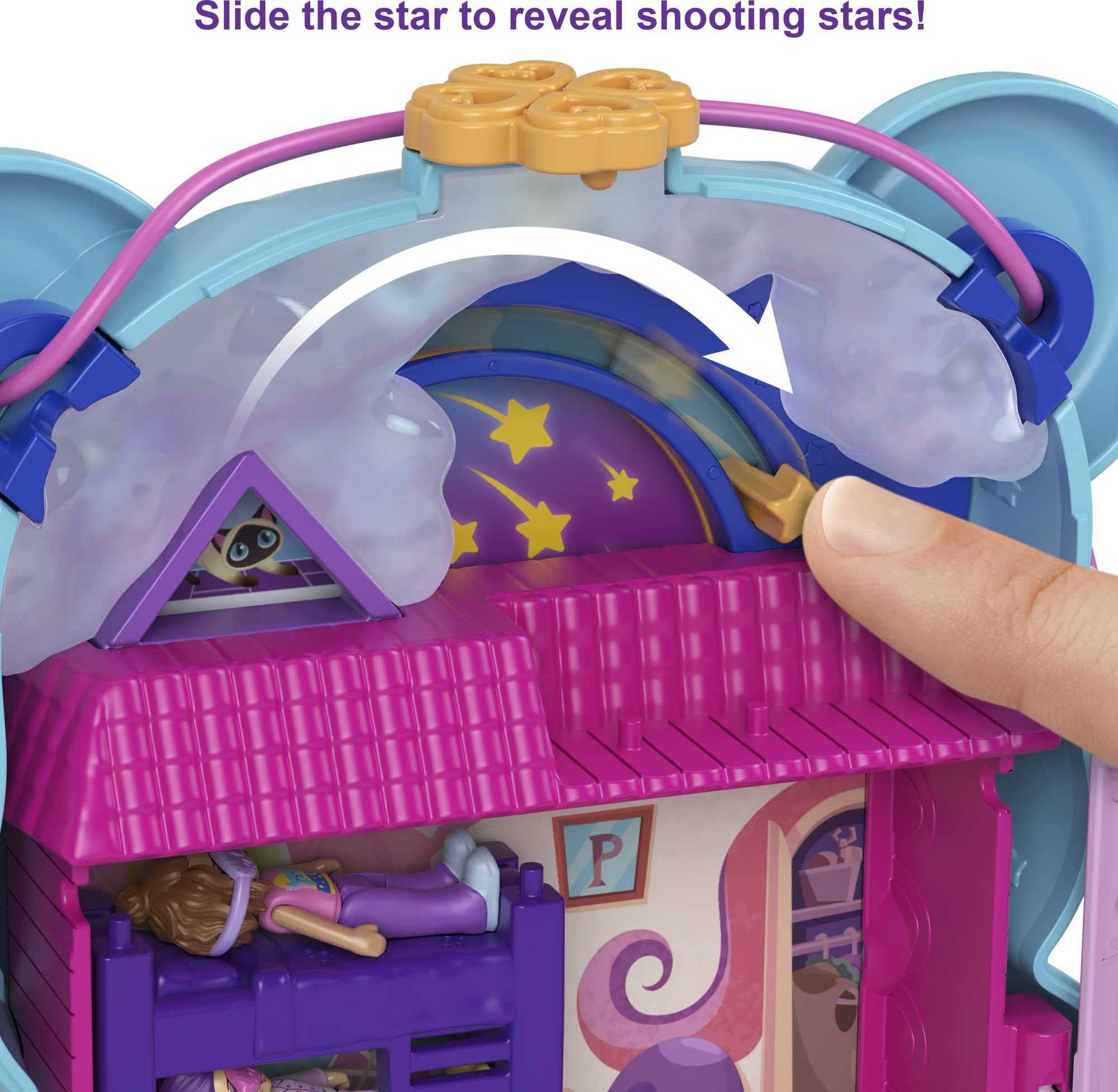 Polly Pocket 2-In-1 Travel Toy, 2 Micro Dolls and 16 Accessories, Teddy Bear Purse Playset with Sleepover Theme