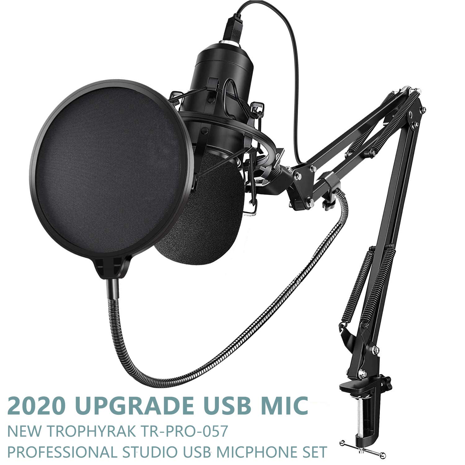 Upgraded USB Microphone for Computer, Mic for Gaming, Podcast, Live Streaming, YouTube on PC, Mic Studio Bundle with Adjustment Arm Stand, Fits for Windows & Mac PC, Plug & Play Design, Black