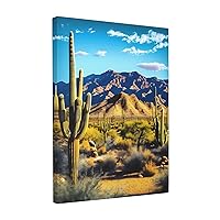 Desert Saguaros And Mountain LandscapeWall Art Canvas Prints Boho Mid-Century Modern Decorative Poster Aesthetic Picture Decor Painting Art for Home Room Livingroom Bedroom Unframed 24x36inch