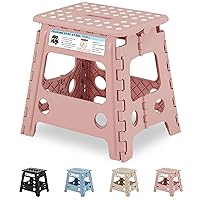 VECELO Folding Step Stool 13 Inch, Non-Slip Surface Portabl Foldable 1 Step Stool with Carry Handle, Heavy Duty to Support Kids/Toddler/Adults for Living Room Kitchen, Bathroom, Pink