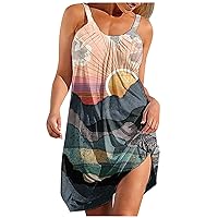 Women's Flowy Dresses Fashion Summer Printed Strapless Camisole Sleeveless Sling Dress Casual Dresses