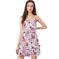 Women’s Floral V Neck Spaghetti Strap Button Down Sundress Swing Ruffle Summer Mini Short Dress