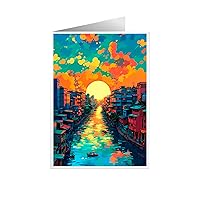 ARA STEP Unique All Occasions CITY Pop Art Greeting Cards Assortment Vintage Aesthetic Notecards 4 (Set of 4 SIZE 148.5 x 210 mm / 5.8 x 8.3 inches) (Dhaka City 1)