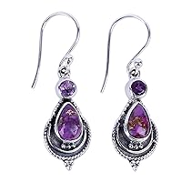 NOVICA Artisan Handmade Amethyst Dangle Earrings Silver with Composite Turquoise Sterling Reconstituted Purple India Birthstone [1.6 in L x 0.4 in W x 0.2 in D] 'Mughal Lilac'