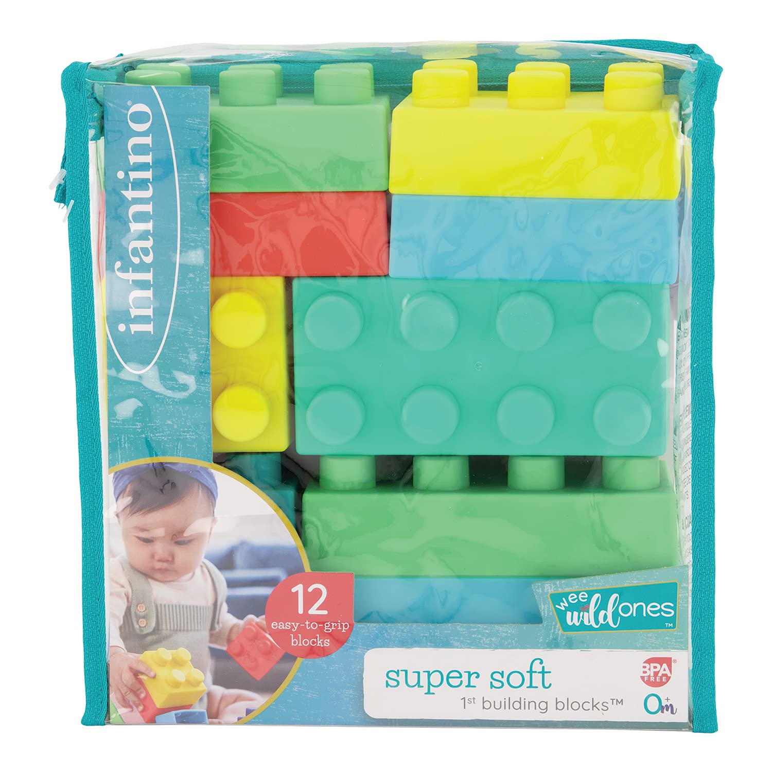 Infantino Super Soft Building Blocks, Easy-to-Hold for Babies & Toddlers, BPA-Free, Multi-Colored, 12-Piece Set