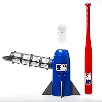 MLB Kids Pitching Machine - POP ROCKET Kids Baseball Trainer - Includes 5 Plastic Baseballs & Baseball Bat, Multicolor Medium