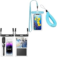 JOTO 1 Universal Waterproof Pouch + 1 Floating Wrist Strap Bundle with 2 Pack Large Waterproof Phone Pouch