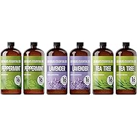 Bundle of 3 Lab Bulks Pepermint, Lavender and Tea Tree Essential Oils, 16 oz Bottles, for Diffusers, Home Care, Candles, Aromatherapy.