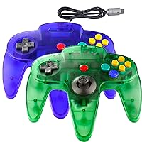 JINHOABF 2 Pack Classic N64 Controller,Wired N64 64-bit Gamepad Joystick for N64 Console (Clear Green and Clear Blue)