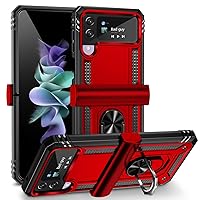 ONOLA for Samsung Galaxy Z Flip 4 Case, Galaxy Z Flip 3 Case with Hinge Protection and 360°Rotate Ring Magnetic Kickstand Heavy Duty Protective Case for Samsung Galaxy Z Flip 3/4 Phone (Y_Red)