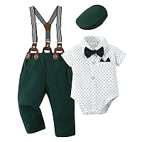 YALLET Baby Boy Clothes Suit Newborn Infant Gentleman Outfits, Formal Dress Shirt+Bowtie+Suspender Shorts Wedding Party Set