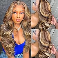JR SMART Highlight Ombre Lace Front Wig Human Hair Pre Plucked 13x4 HD Transparent Honey Blonde Wigs with Baby Hair 4/27 150% Density Colored Body Wave Glueless Lace Front wig Human Hair for Women 20 Inch
