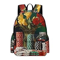 Gamble Casino Chips Backpack Printed Laptop Backpack Casual Shoulder Bag Business Bags for Women Men