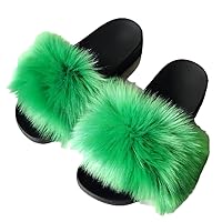 Women's Faux Furry Slides Slippers Open Toe Fuzzy Furry Slippers Girls Fluffy Fuzzy Sandals Outdoor Indoor
