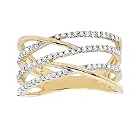 SwaraEcom Yellow Gold Plated Round Cubic Zirconia 0.40 Ct Criss Cross Engagement Ring for Women
