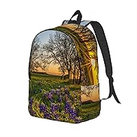 Canvas Backpack For Women Men Laptop Backpack Lavender Meadow At Sunset Spring Travel Daypack Lightweight Casual Backpack