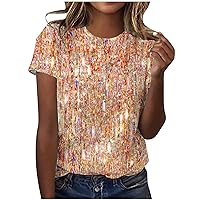 Women's Party Cute Tops Fashion Shimmer Glitter Dressy Blouses Summer Short Sleeve Crewneck Dressy Casual T-Shirts