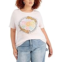 Designer Womens Trendy Plus Size Tiger Celestial-Graphic T-Shirt Size 2X Color Mauve Moon