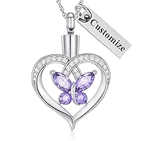 Cremation Jewelry Butterfly Heart Urn Necklace for Ashes for Women Urn Pendant Birthstone Locket Crystals Ash Loved One Memorial Keepsake Pendant