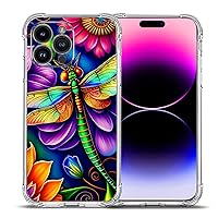 Case for iPhone 15 Pro Max,Colorful Dragonfly Flowers Drop Protection Shockproof Case TPU Full Body Protective Scratch-Resistant Cover for iPhone 15 Pro Max