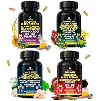 Supplement Bundle 4 Pack (480 Count) - Sea Moss Capsules 300 mg + Hawthorn Berry Capsules 200 mg + Lions Mane Supplement Capsules 350 mg + Himalayan Shilajit Supplement 500 mg