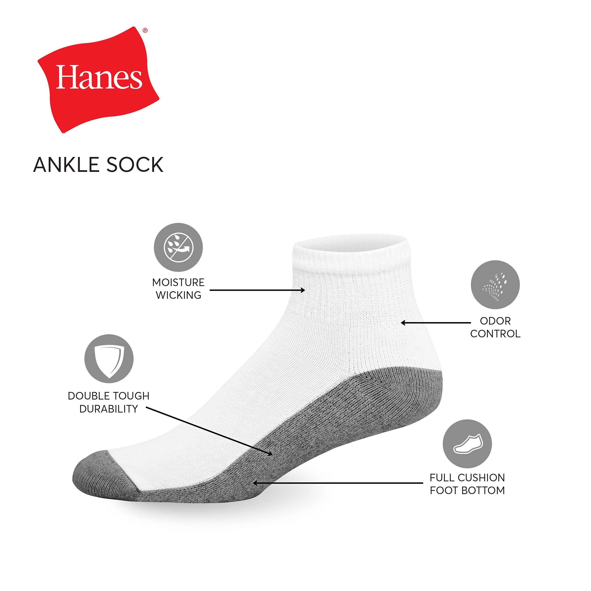 Hanes Men's Max Cushioned Crew Socks, Moisture-Wicking with Odor Control, Multi-Pack