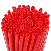 100Pcs Valentine's Day Plastic Straws Heart Shape Red Drinking Straws Sweet Disposable Coffee Milk Straws Individually Wrapped Straws for Wedding Bridal Shower Birthday Party Supplies