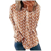 Fall Long Sleeve Shirts for Women Round Neck Blouse Loose Sweatshirts Printed Sweater Top Trendy Casual Pullover