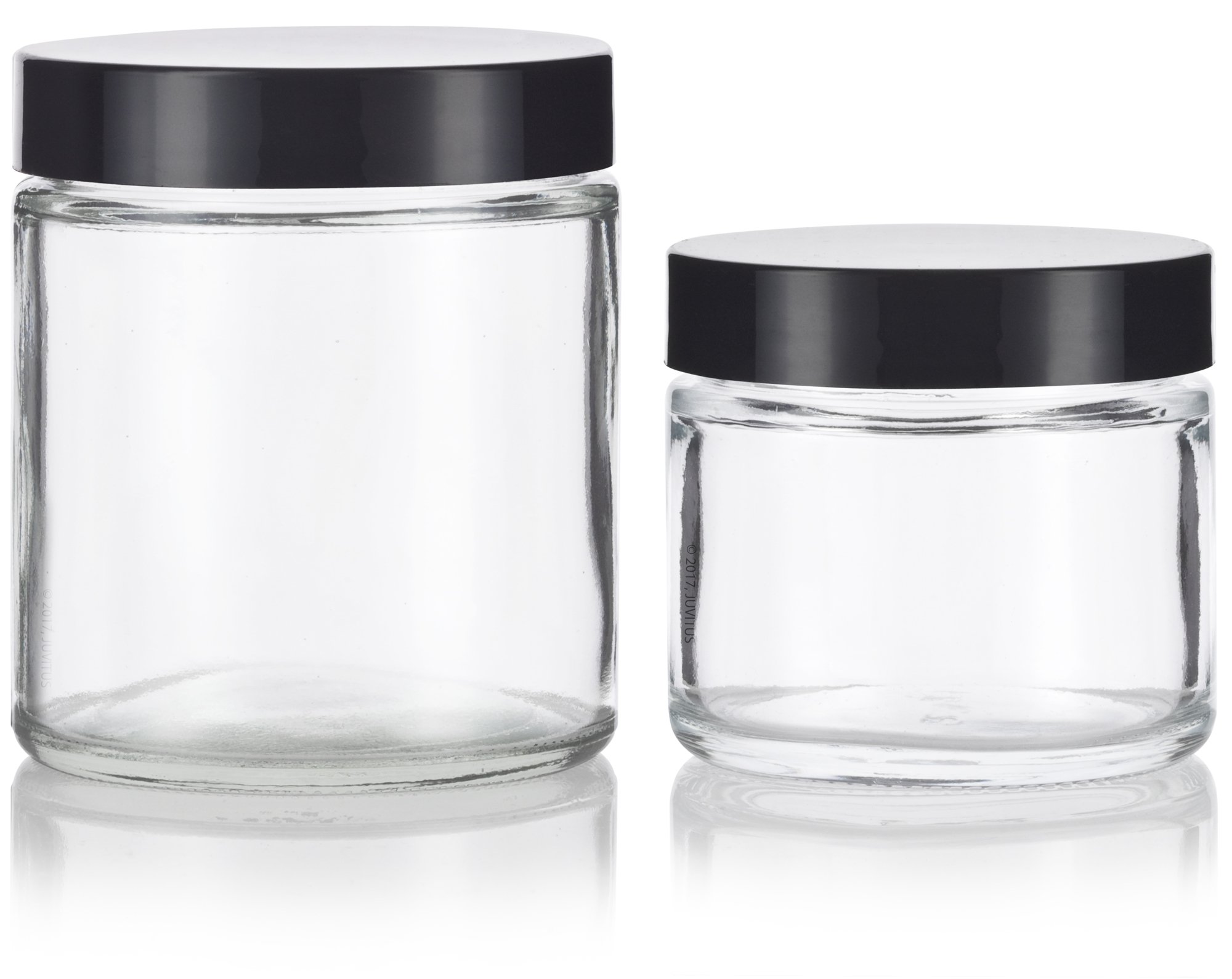 JUVITUS Clear Thick Glass Straight Sided Jar Set (6 Pack) 3-2 oz / 60 ml and 3-4 oz/ 120 ml + Spatulas