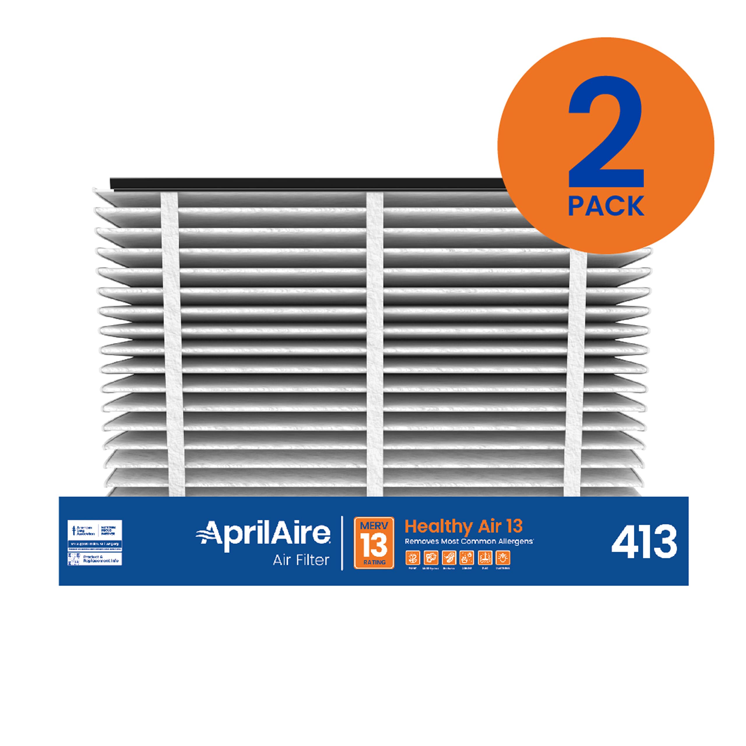 AprilAire 413 Replacement Filter for AprilAire Whole House Air Purifiers - MERV 13, Healthy Home Allergy, 16x25x4 Air Filter (Pack of 2)