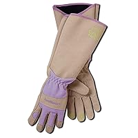 MAGID Extra-Long Thornproof Pruning and Gardening Gloves for Men, 1 Pair, Size 9/L with Forearm Protection, Tan & Purple