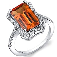 PEORA 4.25 Carat Created Padparadscha Sapphire Octagon Ring Sterling Silver Sizes 5 to 9