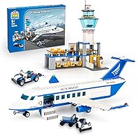 QLT City Airplane Building Blocks Set Compatible with Lego City (518 Pcs) with LED Light Radar Tower, and Luggage Transport Truck, Gift for 6-12+ Boys and Adult