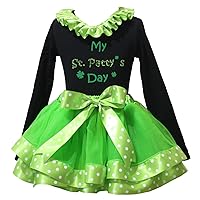 Petitebella My St Patty's Day Black L/s Shirt Green Dots Petal Skirt Nb-8y