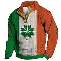 St Patrick's Day Sweatshirts Mens USA Flag Patriotic Shirts Long Sleeve Shamrock Graphic Funny Irish Party Polo Shirts