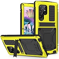 ZIFENGX-Case for Samsung Galaxy S24 Ultra/S24 Plus/S24, Metal Heavy Duty Shockproof Tough Rugged Case with Built-in Screen Protector 360 Full Body DustProof Protective Case (S24,Yellow)