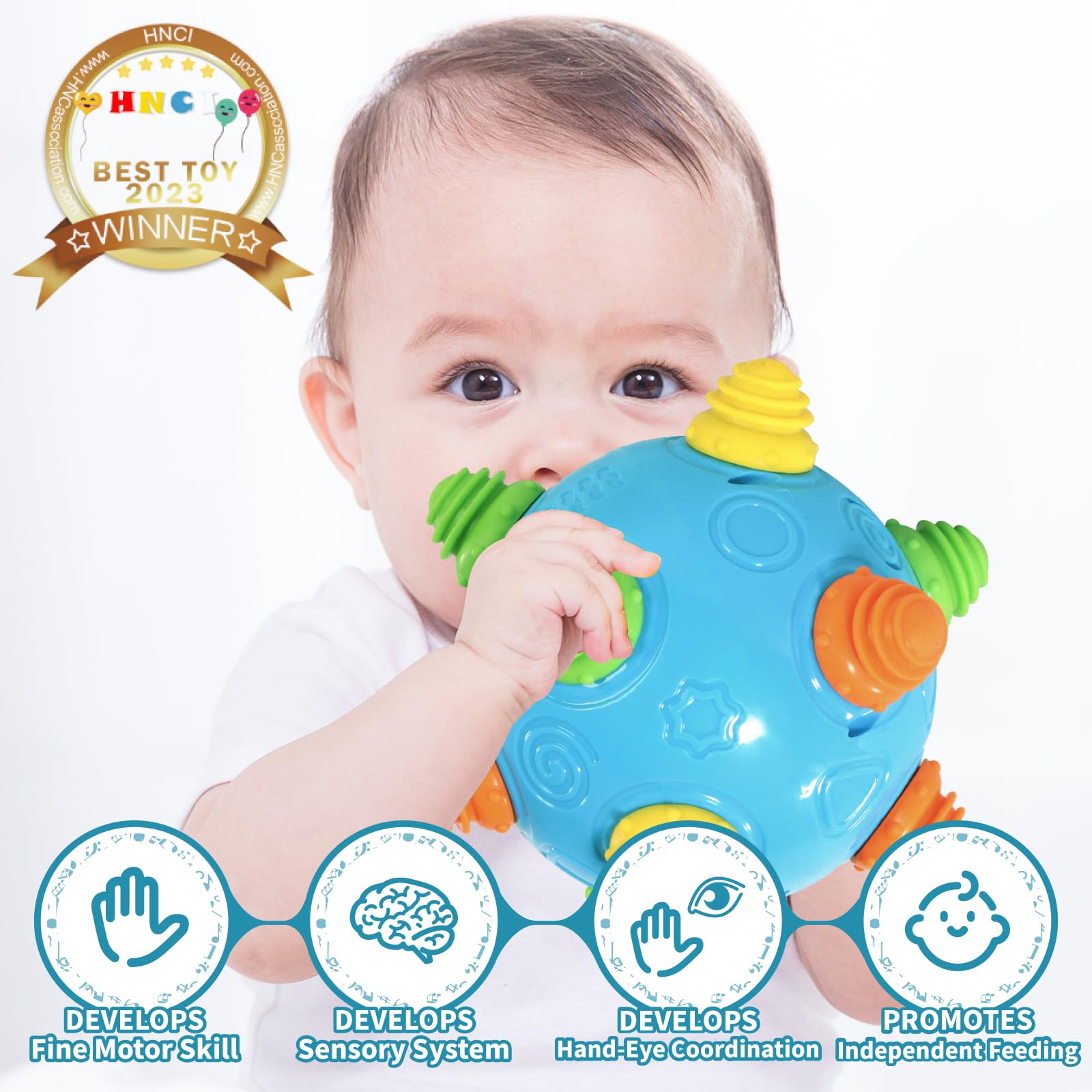 VANLINNY NEW Bumble Ball for Babies,Crawling Sensory Toys for Toddlers,Baby Music Shake Preschool Toys,Dancing Interactive Sounds Infants Toy,Bouncing Learning Ball,Ideal Gift for Boys Girls(Blue)