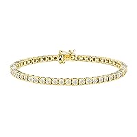 1.0 Cttw Miracle Set White Diamond Round Faceted Bezel Tennis Bracelet (I-J Color, I3 Clarity) - Choice of Metal Color and Size