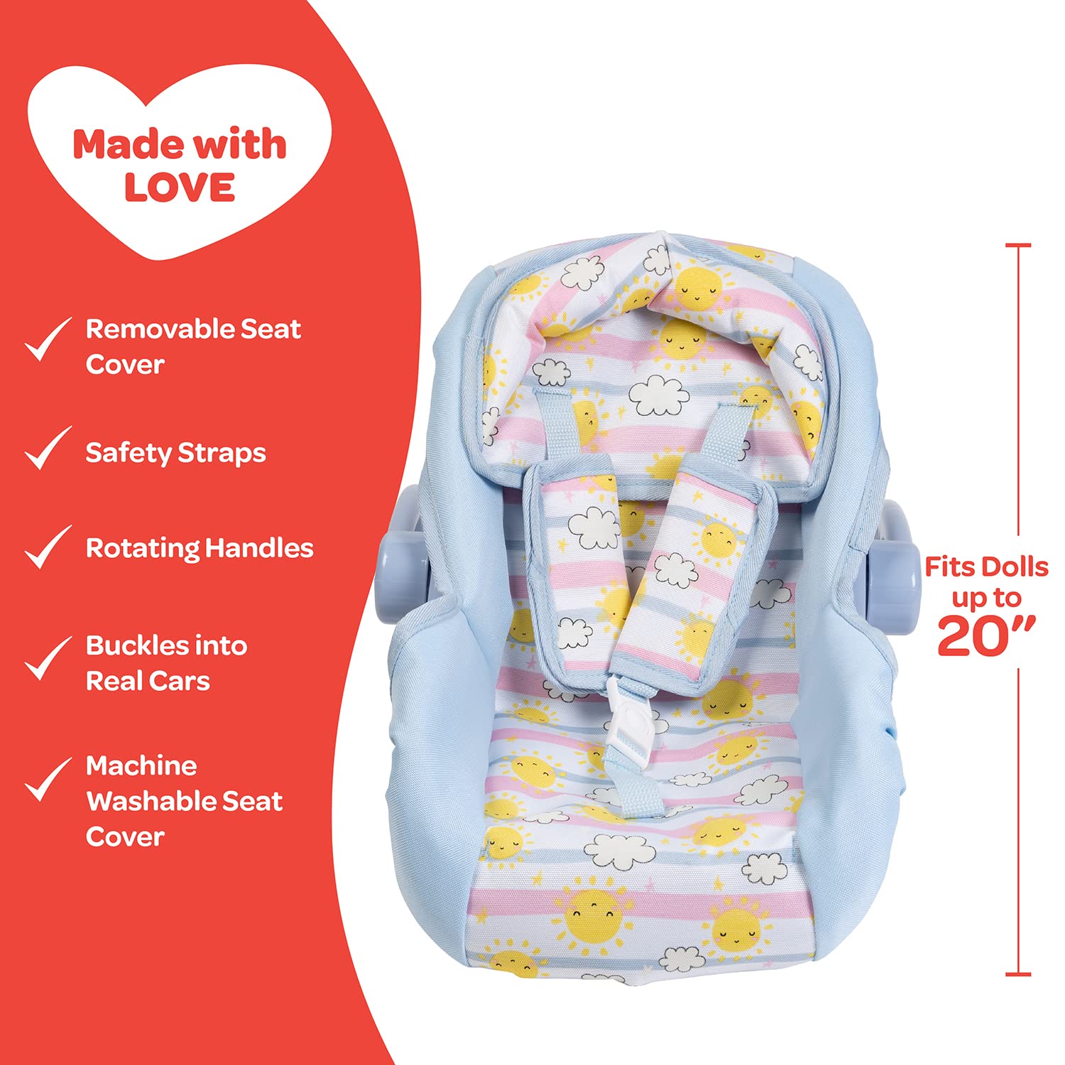 Adora Baby Doll Car Seat Carrier with Color Changing Sunny Days Print, Fits Dolls Up to 20 Inches