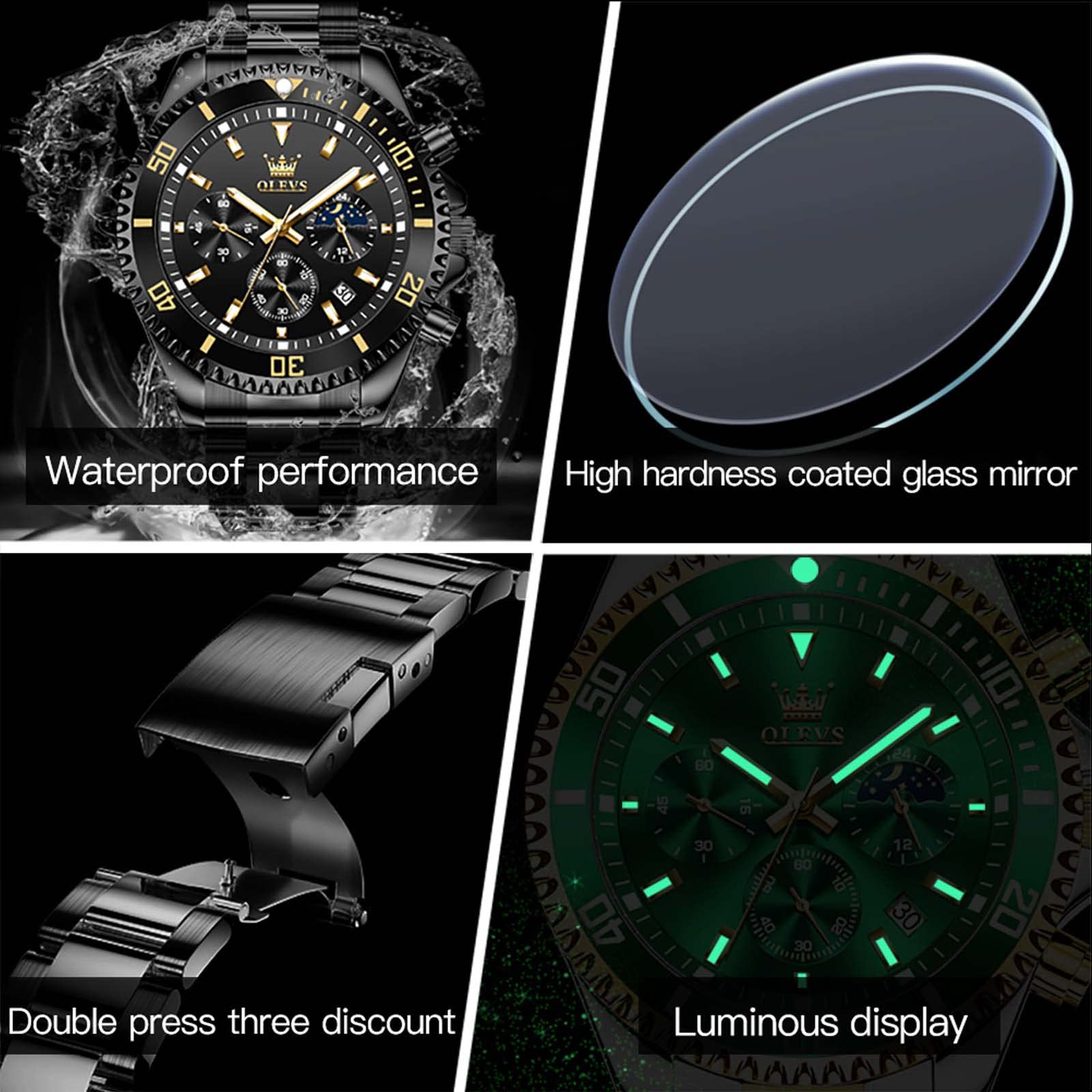 OLEVS Uhr Herren Edelstahl Luxus Uhren für Herren Big Face Uhren für Herren Quarz Reloj para Hombre