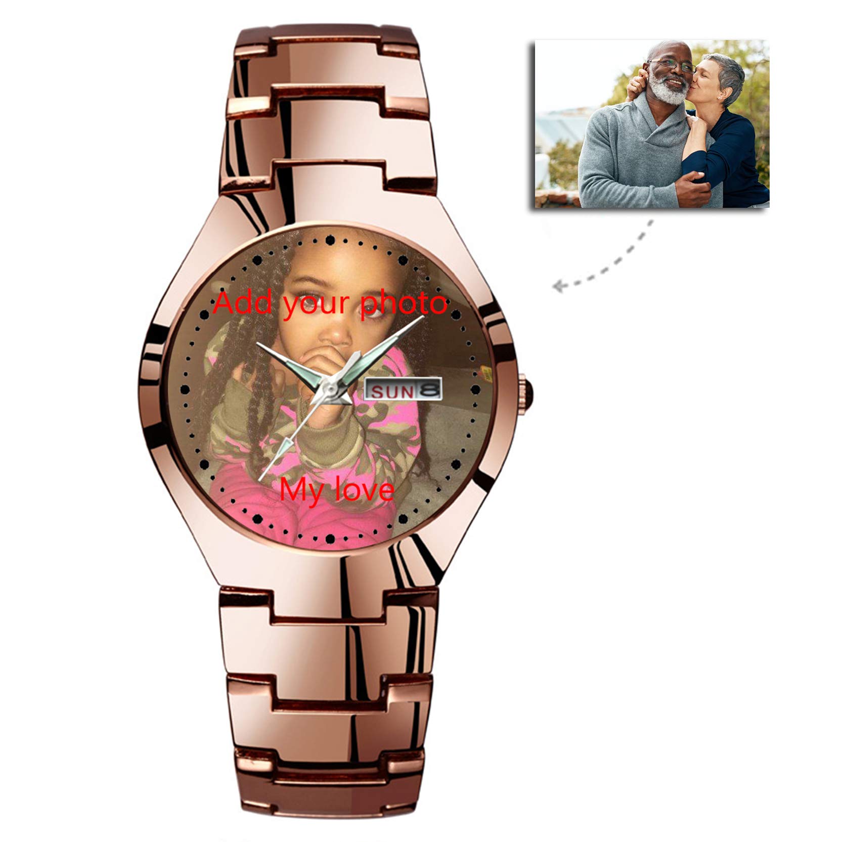 GIRLSIGHT Personalized Watch Custom Watches with Photo Picture Watch for Men, Personalized Fathers Family Women Mens Couples Gift for Husband Or Dad 001