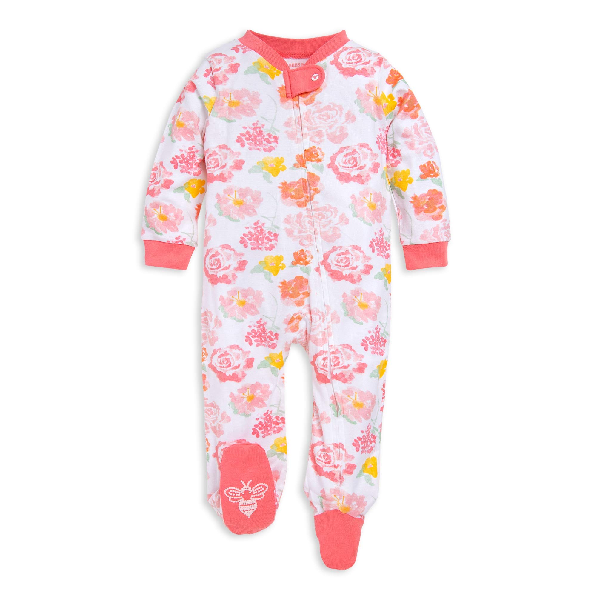 Burt's Bees Baby Baby Girl's Sleep and Play Pajamas, 100% Organic Cotton One-Piece Romper Jumpsuit Zip Front Pjs, Rosy Spring, 6 Months