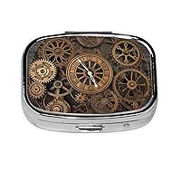 Steampunk Gears Clock Pill Box 3 Compartment Metal Pill Case for Purse & Pocket Portable Medicine Organizer Mini Travel Pillbox Weekly Pill Container